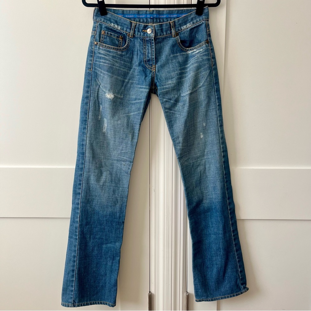FCUK Authentic French Connection Y2K Distressed Bootcut Low Rise Jeans Blue Sz 4